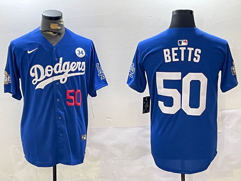 Men Los Angeles Dodgers #50 Betts Blue Game 2024 Nike MLB Jersey style 11202